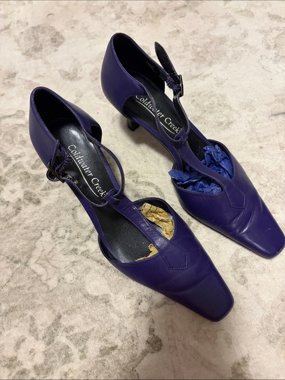 Coldwater Creek Women's Deep Purple Leather T-Strap Low Heels